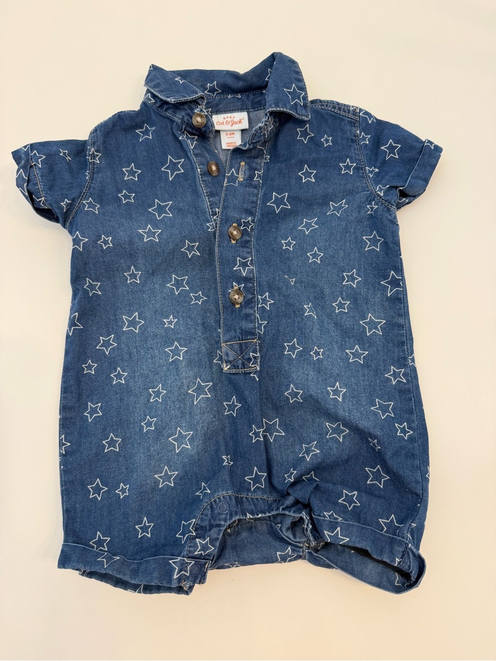 Cat & jack Star Print Denim Baby Romper size 3-6 months